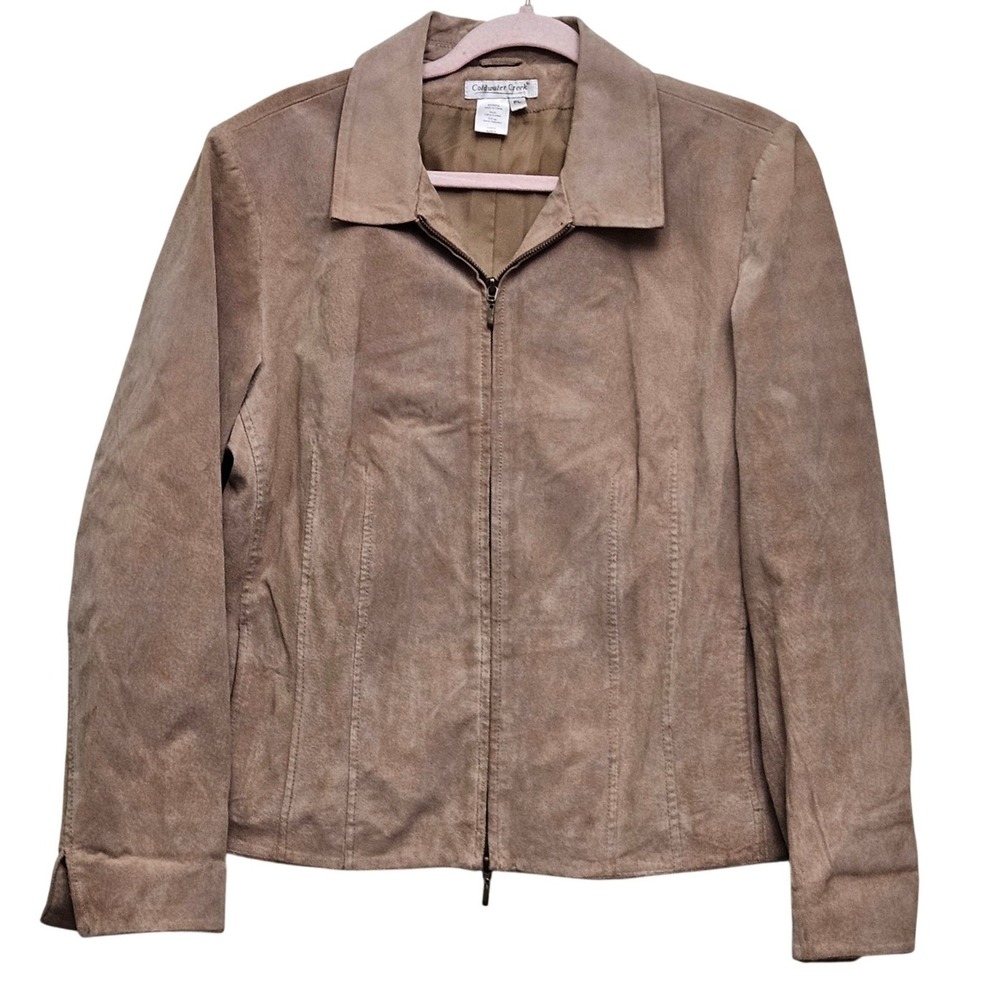 Coldwater Creek Suede Leather Jacket Women PL Tan Zip Cowgirl Western Festival‎
